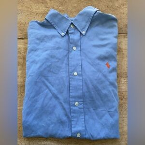 Polo Ralph Lauren Men’s Sz L Ellington Lt‎ Blue Silk/Linen Short Sleeve Oxford